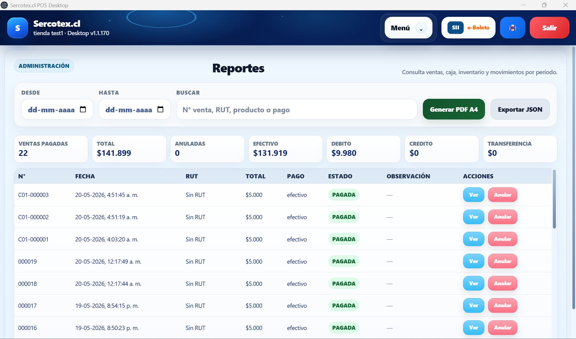 Reportes POS Sercotex